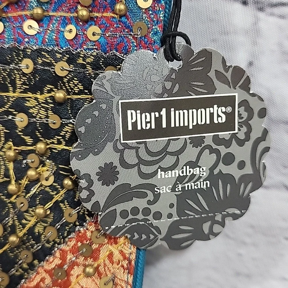 Pier 1 Imports Handbag Sequined Patchwork Boho Cellphone Clutch Made‎ In India